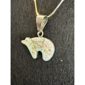 Vintage  Native American Navajo Sterling Silver 925 Opal Bear Pendant